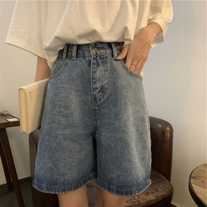 Korean high waist button loose waist jeans