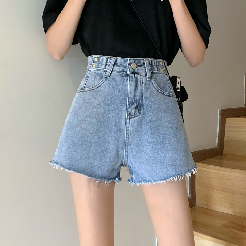 Real price 2021 Korean version loose and thin high waist student Straight Jeans Shorts women's fashion