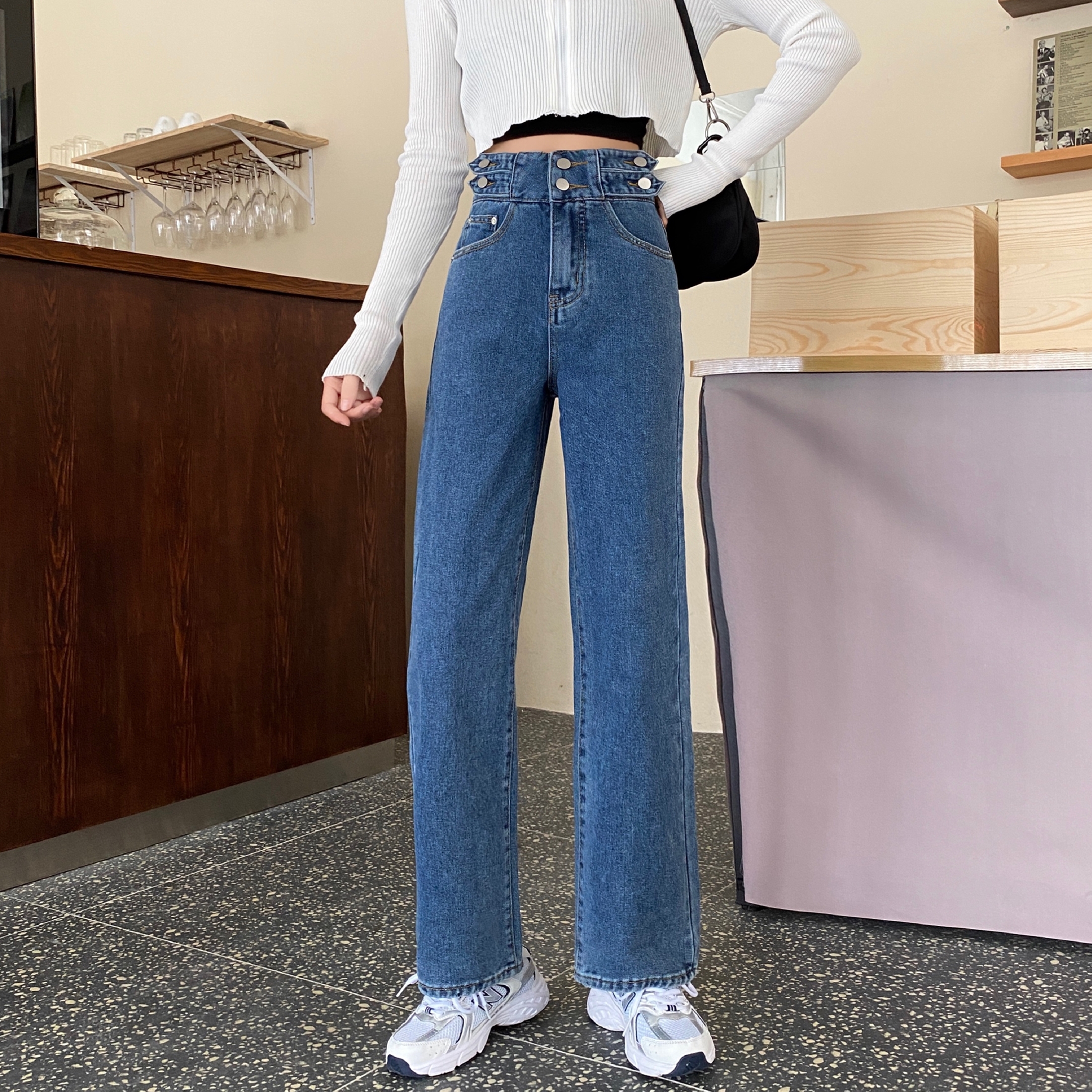 Korean high waist loose Wide Leg Jeans