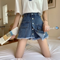 Two pieces of high waisted, thin and versatile jeans shorts, skirts and hot pants for 2020 summer vacation