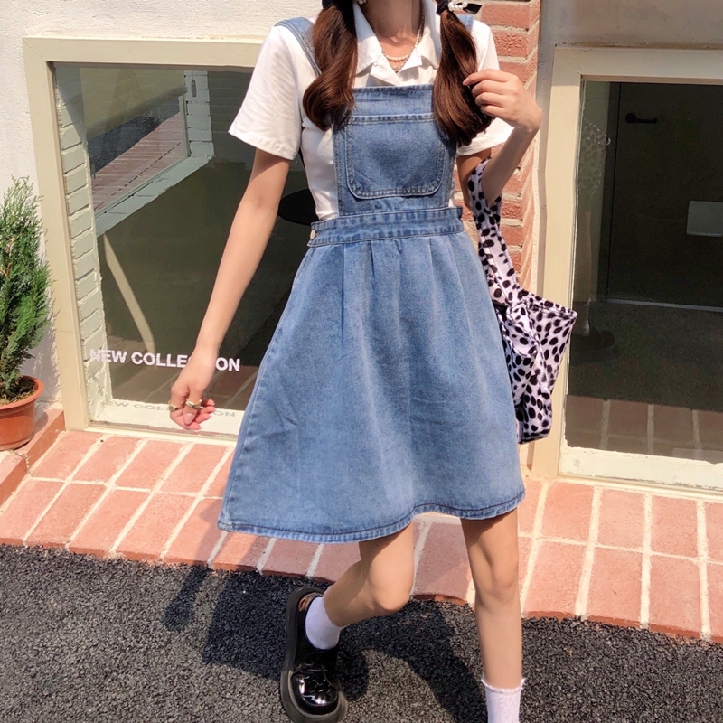 Real price 2021 summer new retro French waist down denim dress strap skirt