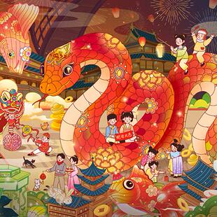 木质拼图200/300/500/1000片成年人减压儿童益智拼块蛇年礼物