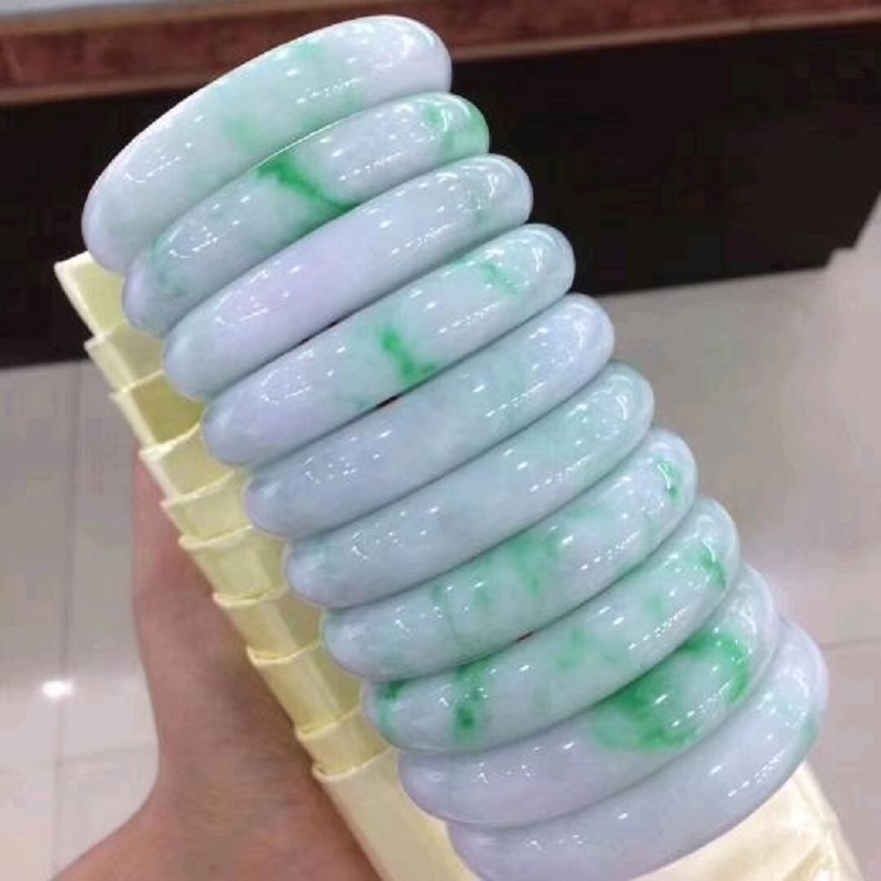緬甸老坑油青糯種冰飄花手鐲女玉鐲子女款天然翡翠正品A貨紫羅蘭