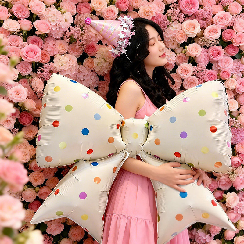 大号波点蝴蝶结铝膜气球成人儿童生日派对装饰用品彩色造型气球