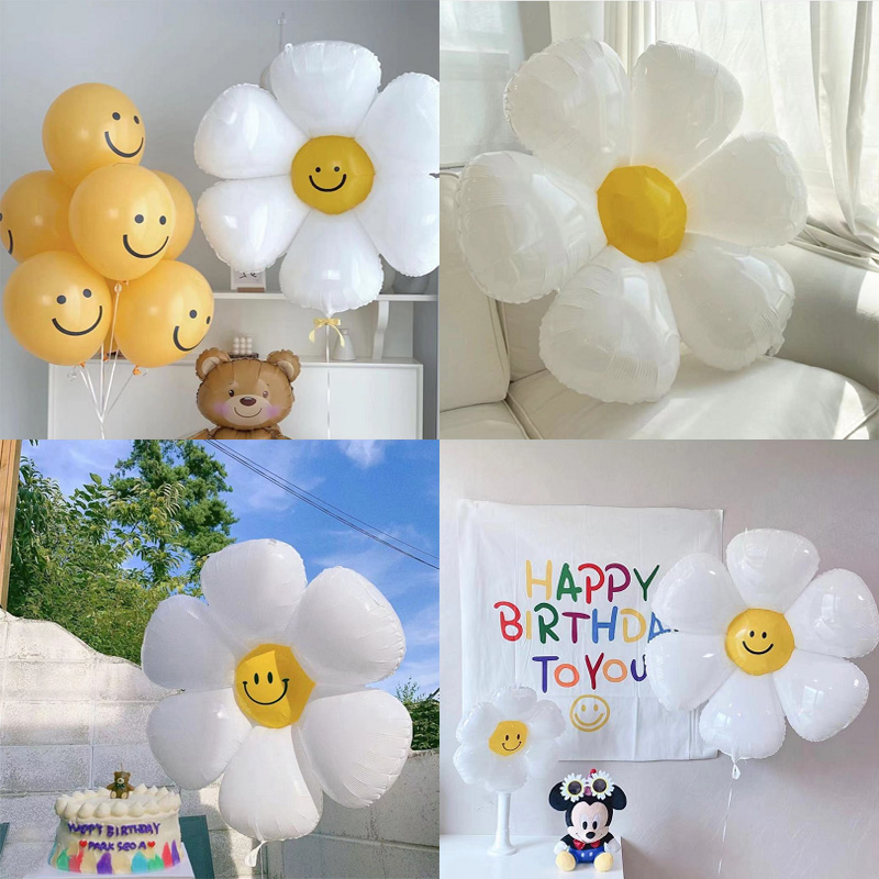 ins网红白色小雏菊铝膜气球可爱太阳花朵宝宝生日派对装拍照道具