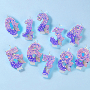 紫色海洋人鱼尾庆生数字蜡烛装饰美人鱼公主生日数字蜡烛蛋糕摆件