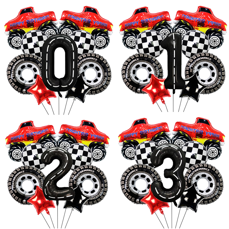 新款赛车主题派对异性轮胎球皮卡车套餐竞技氛围儿童生日铝膜气球