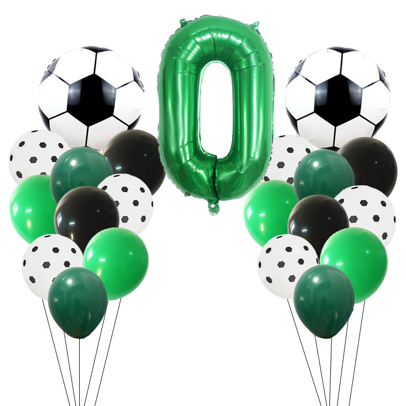 新款绿茵足球主题32寸绿色数字铝膜气球儿童生日套餐派对庆祝装饰
