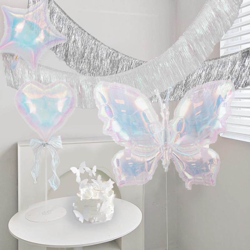 透明炫彩蝴蝶气球梦幻爱心五角星爆炸星七彩生日装饰背景铝膜气球
