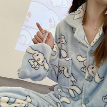 玉桂狗加绒加厚珊瑚绒睡衣女士秋冬季新款大耳狗法兰绒家居服套装