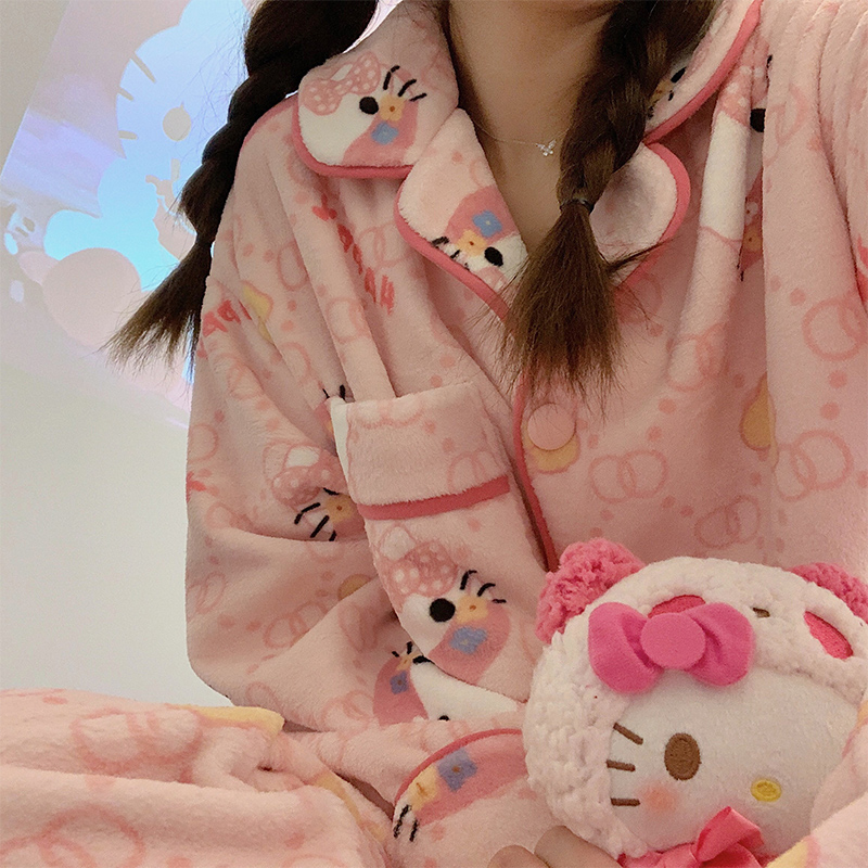HelloKitty珊瑚绒加绒加厚睡衣女