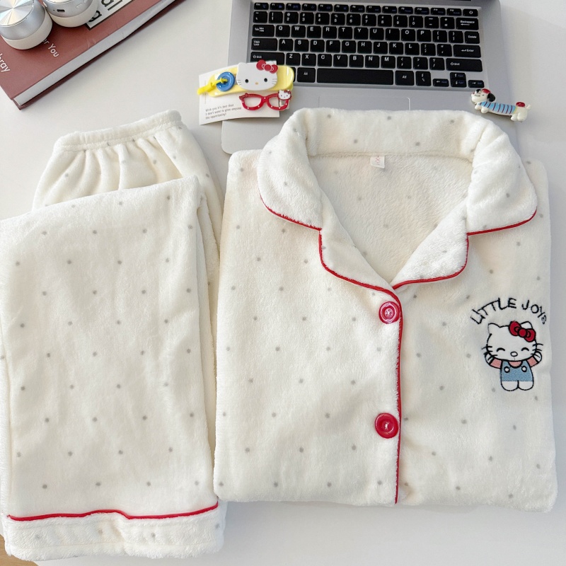 睡衣女秋冬款珊瑚绒加绒保暖套装