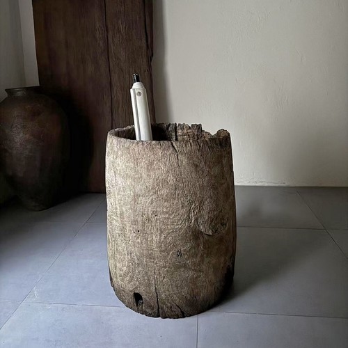 古旧老木头枯木桶侘寂风艺术空间装饰摆件老木桶字画桶古董2581