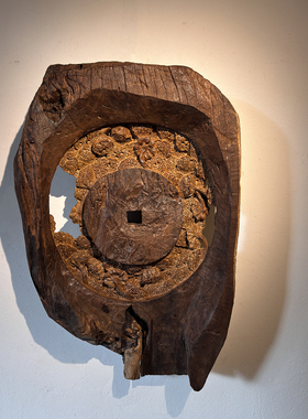 天然古董老物件木雕荷花莲子图禅意空间璧饰木雕收藏品251031