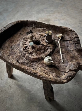 老磨盘风化木枯木小茶桌摆件墨盘古旧家具创意特色摆件风化木