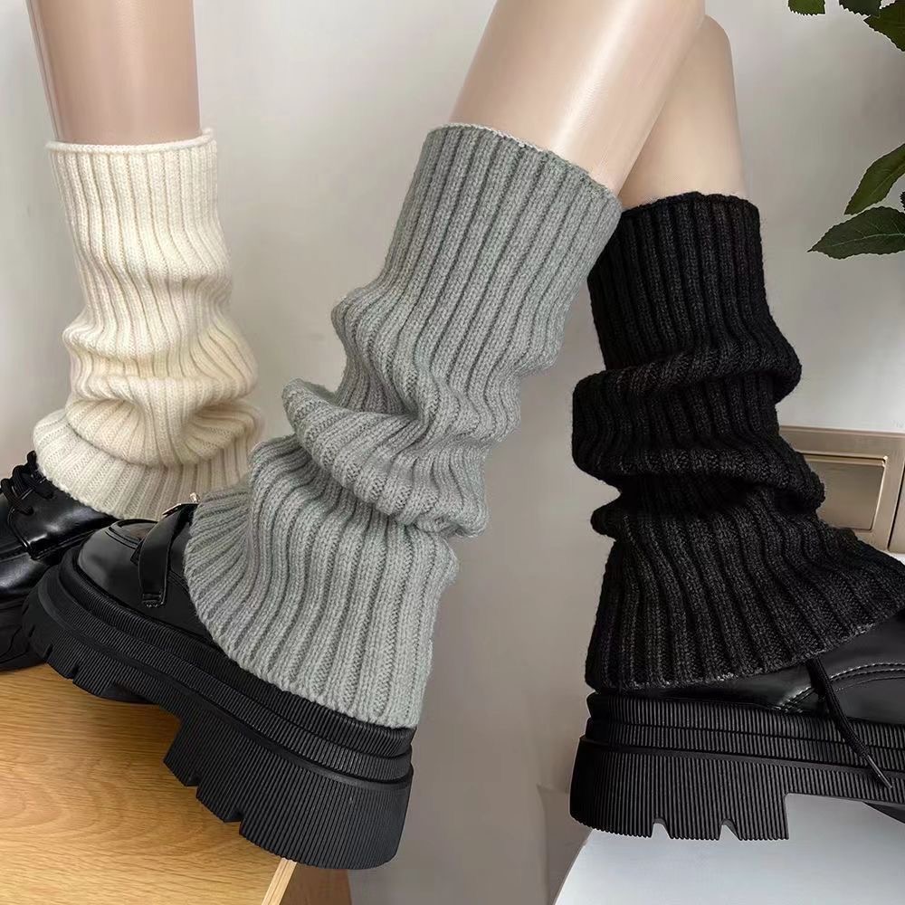 针织袜套白灰小腿袜秋冬保暖日系jk小皮鞋lolita堆堆袜粗腿显腿细