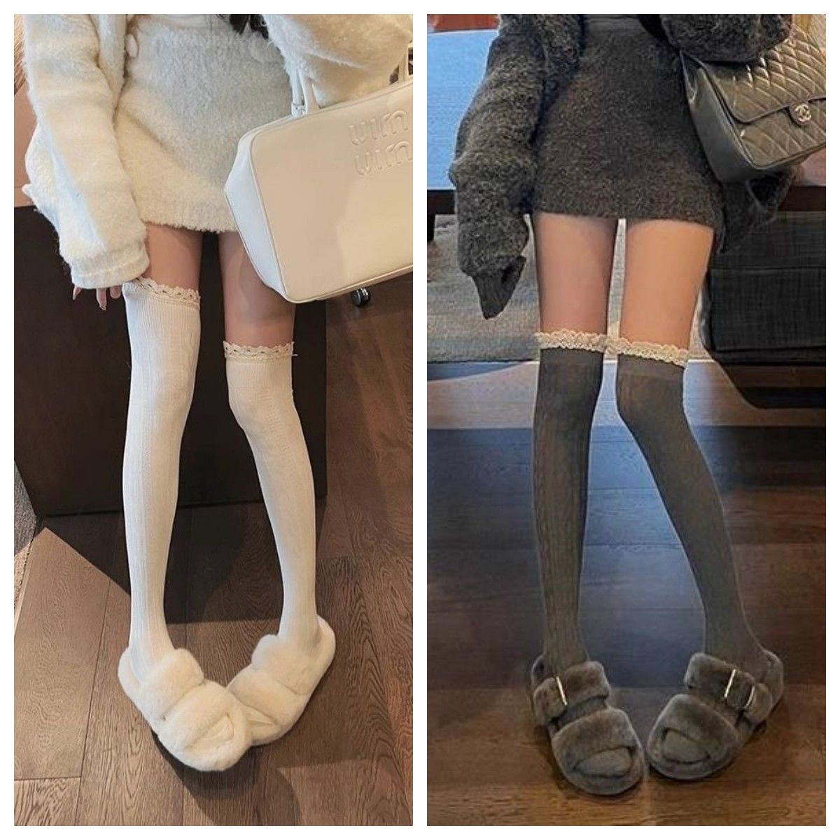 秋冬保暖花边堆堆袜套针织麻花日系jk学院风白色高筒加长过膝腿套