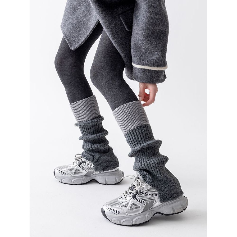 撞色袜子女冬季y2k羊绒袜套显瘦个性小腿袜套配雪地靴长筒堆堆袜