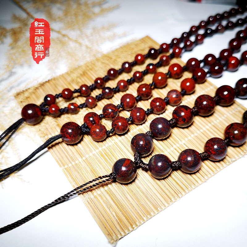 推荐桂林鸡血玉原石冰种飘花桃花玉佛珠项链a货男女吊坠手链绳子