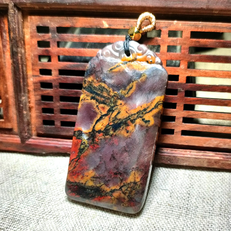 天然玉石桂林鸡血玉原石佩玉坠项链挂件吊坠男女款平安无事素面牌