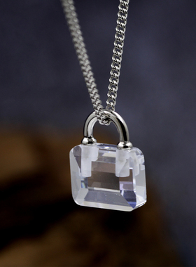 韩版透明水晶方形锆石小锁吊坠
