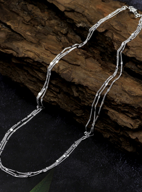 S925纯银三层线条片片项链简约个性时尚女式颈链手饰