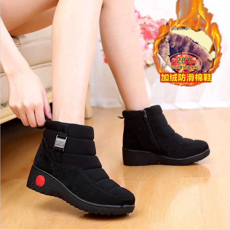 冬季老北京布鞋加绒加厚女棉鞋保暖鞋坡跟防水台女靴子高帮雪地靴