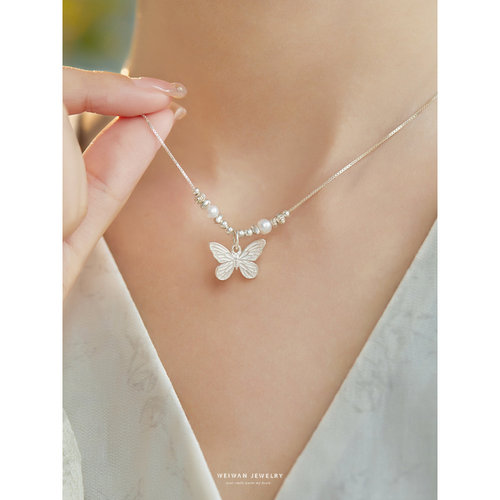 『蝶梦集』蝴蝶纯银项链天然淡水