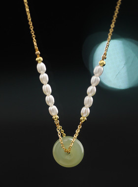 原创设计感手作项链女和田玉珍珠