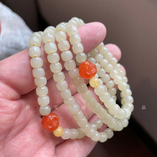 捡漏天然和田玉女手串手链两圈款