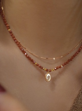 天然金沙石串珠项链女百搭小众高级感锁骨颈链夏季新中式叠戴饰品