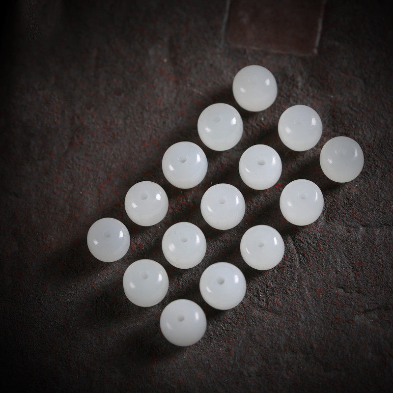 和田玉老型珠羊脂白玉桶珠散珠子