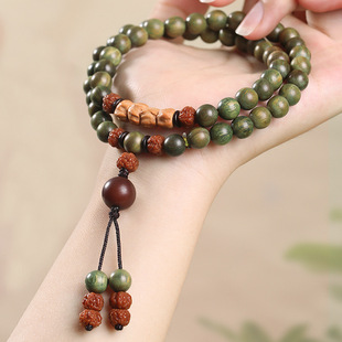 复古手持绿檀木手串女森系学生百香籽手链檀香男盘玩佛珠双圈念珠