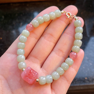 天然晴水和田玉单圈手链搭配盐源玛瑙方糖古风显白手串直播拿货
