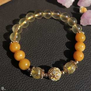 回馈价 天然金发晶黄水晶老黄玉手链生日礼物浅色黄水晶串厂家供