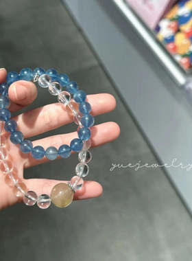 天然白水晶搭配海蓝宝双圈手链兔