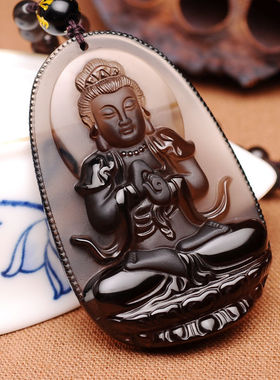 天然冰种黑曜石本命佛吊坠十二生