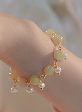 天然和田玉珍珠手链ins小众设计