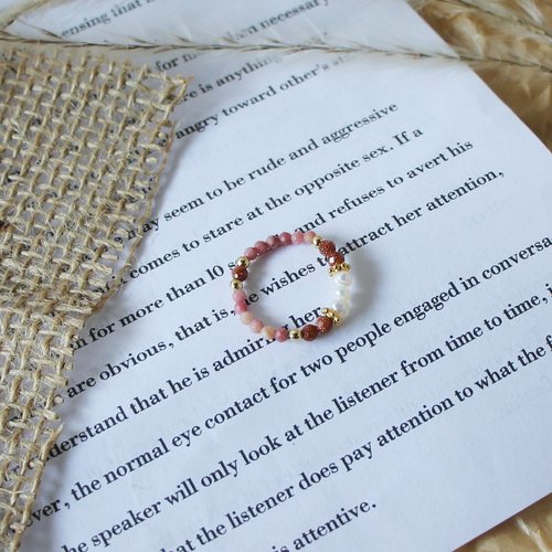 波西米亚风天然红纹石淡水珍珠串珠戒指女2024年新款爆款手饰指环