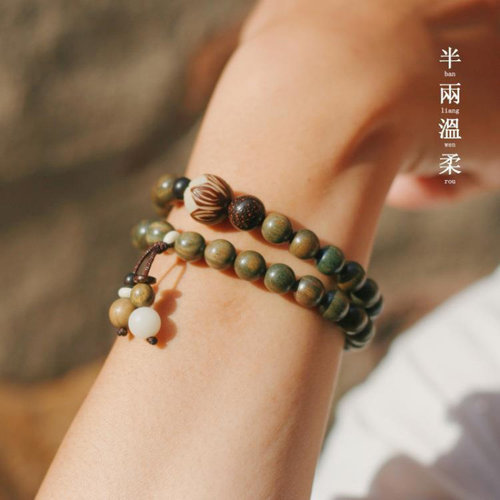 水晶|沁春|复古绿檀手串女森系学