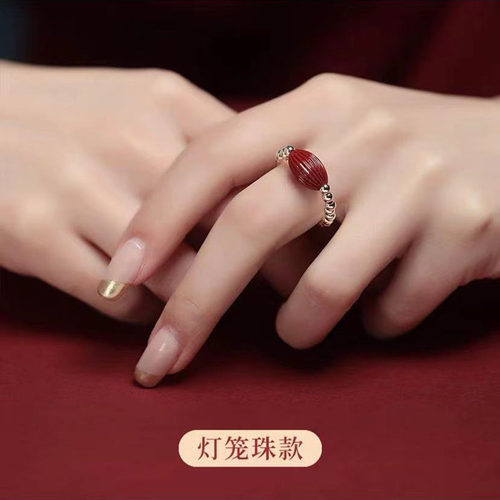 14k金朱砂戒指可调节食指指环貔