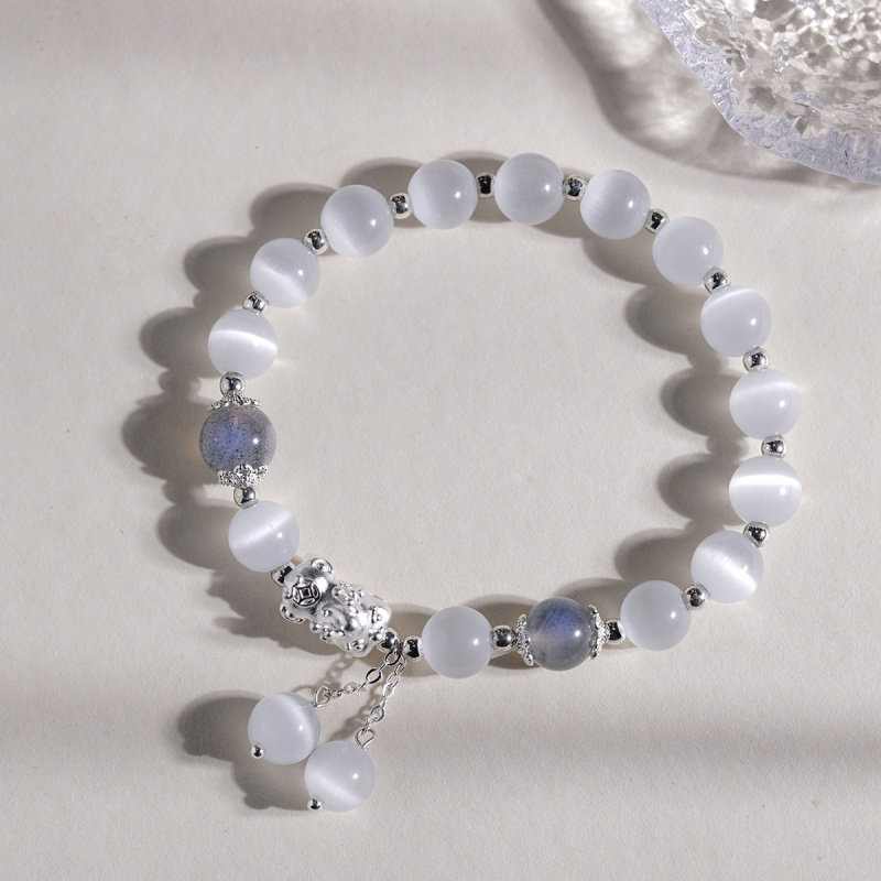 天然黑曜石月光石手链男女款999