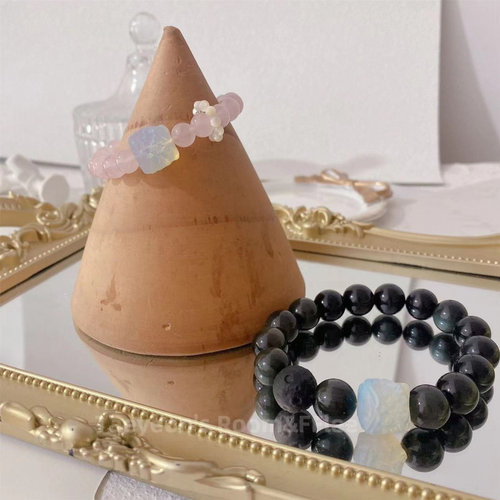 醒狮情侣手链天然粉水晶手链蛋白