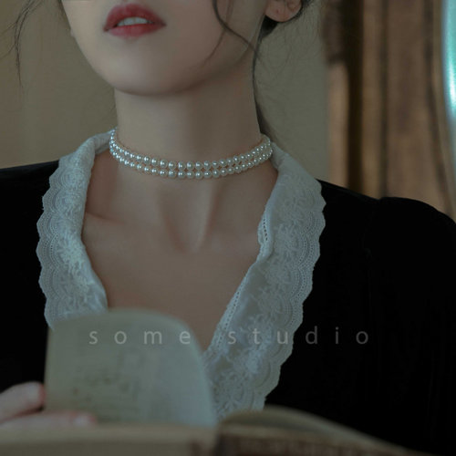 双层珍珠项链女复古法式宫廷轻奢