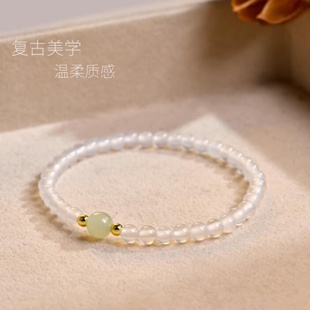 天然白玛瑙和田玉手串女荔枝冻玉髓玉石珠子散珠串珠闺蜜学生手链