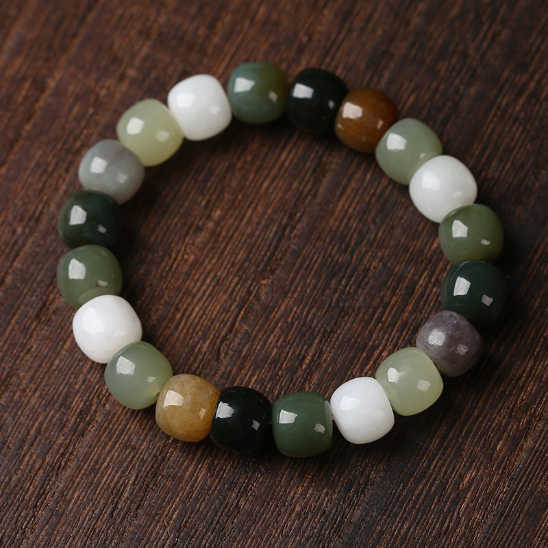 天然和田玉多宝手链糖玉青白玉烟