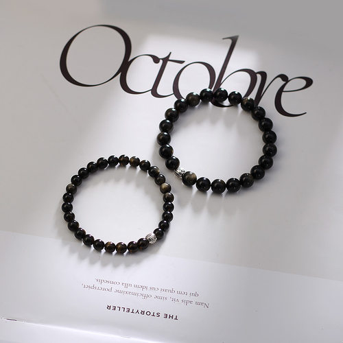 天然金曜石情侣手链一对女款纯银