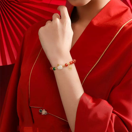 玉兔和田玉手链女兔子女款珠串福