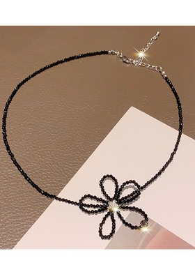 细项链锁骨链女轻奢高级感法式choker黑色水晶颈链2024年新款爆款