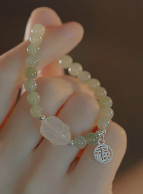 天然和田玉手链女福兔古风手链20